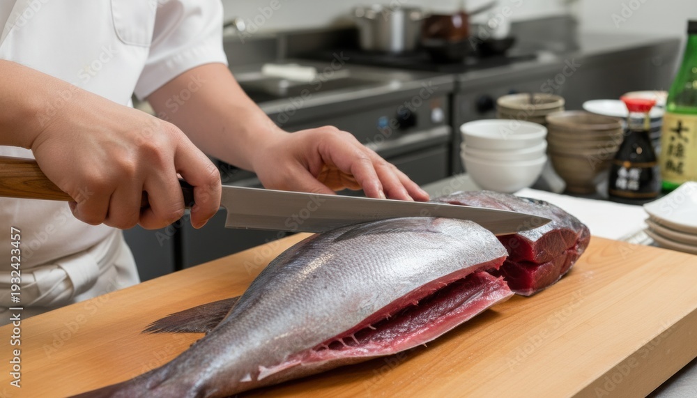 料理人が魚を捌く手元