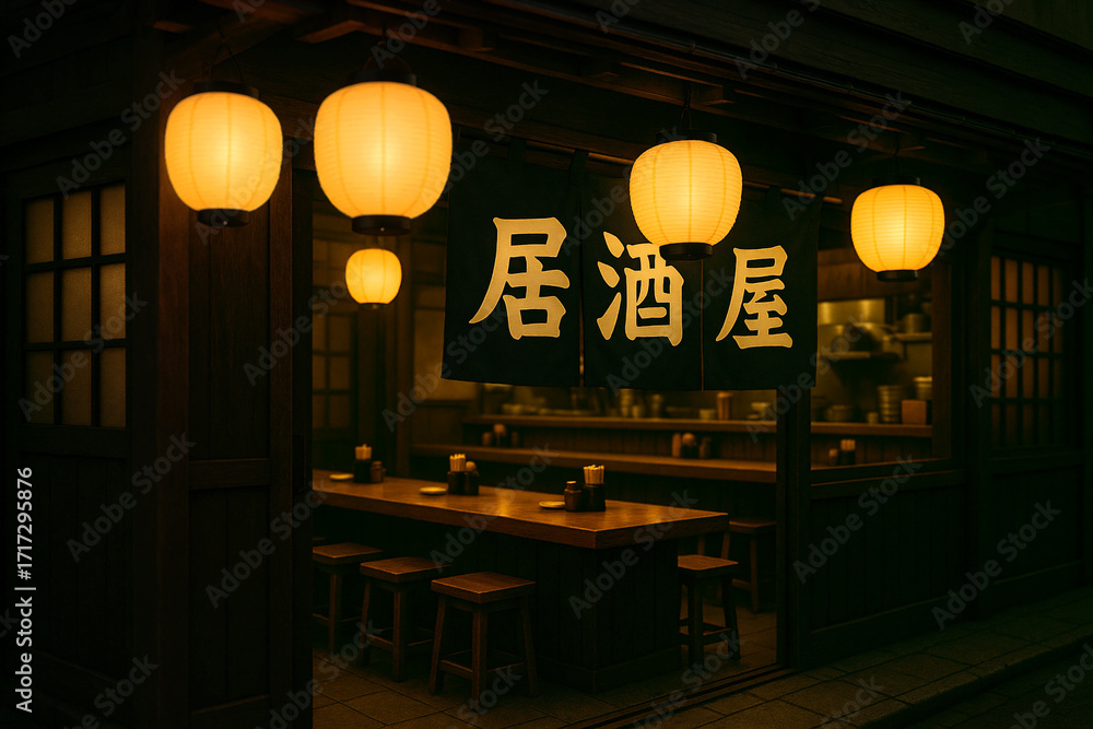 提灯に照らされた居酒屋の外観